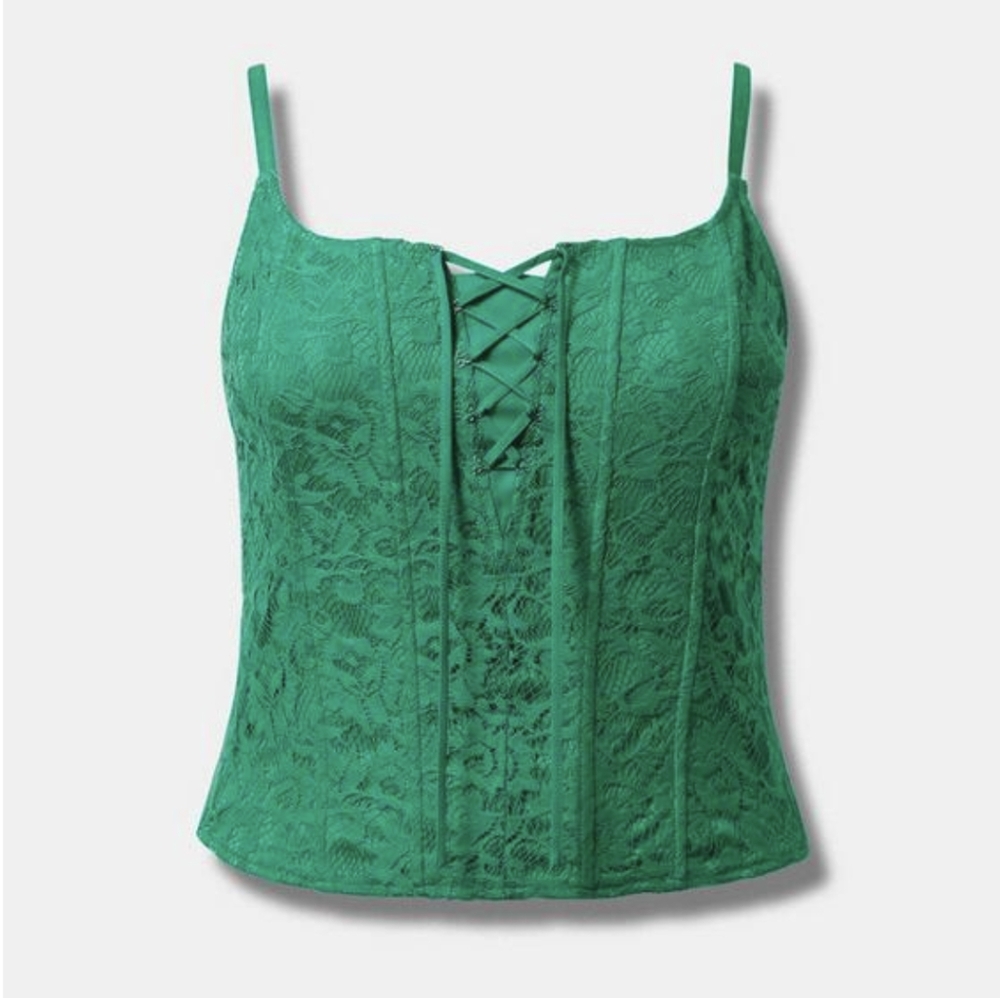 Torrid green lace corset crop top size 3